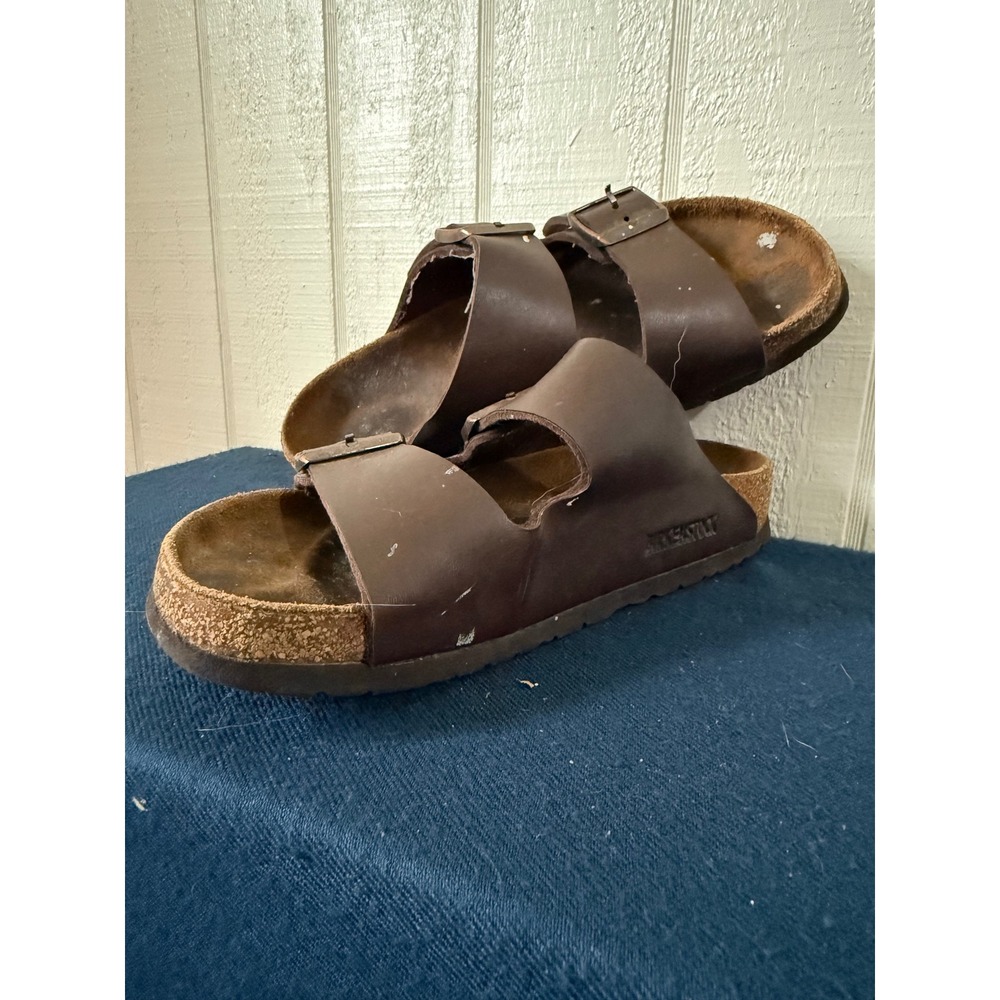 Birkenstock Arizona Dark Brown Birko-Flor Two Strap Sandals Women 37 L6